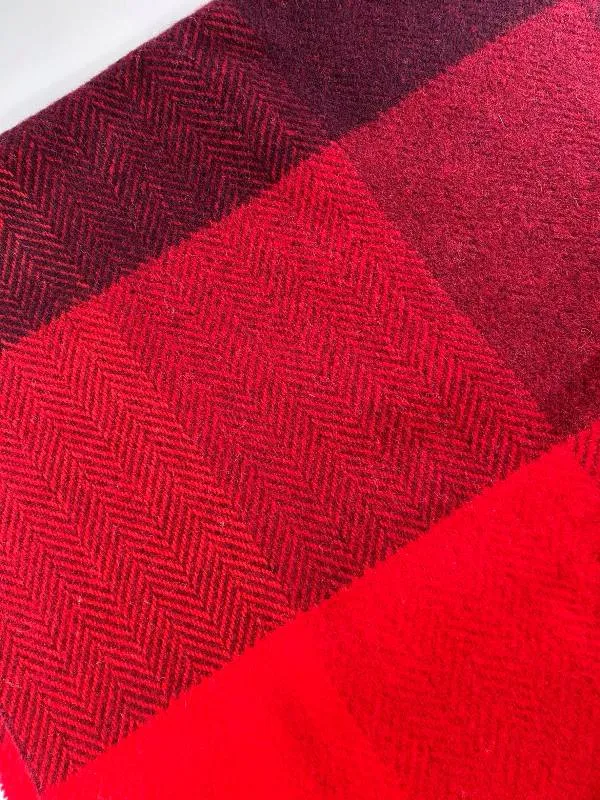 Merino and Cashmere Throw - Red, Wine and Burgundy Large Blocks - John Hanly