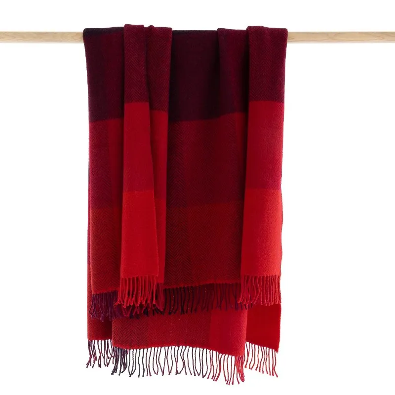 Merino and Cashmere Throw - Red, Wine and Burgundy Large Blocks - John Hanly