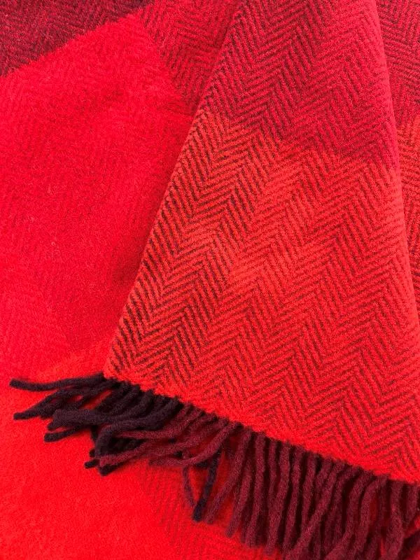 Merino and Cashmere Throw - Red, Wine and Burgundy Large Blocks - John Hanly