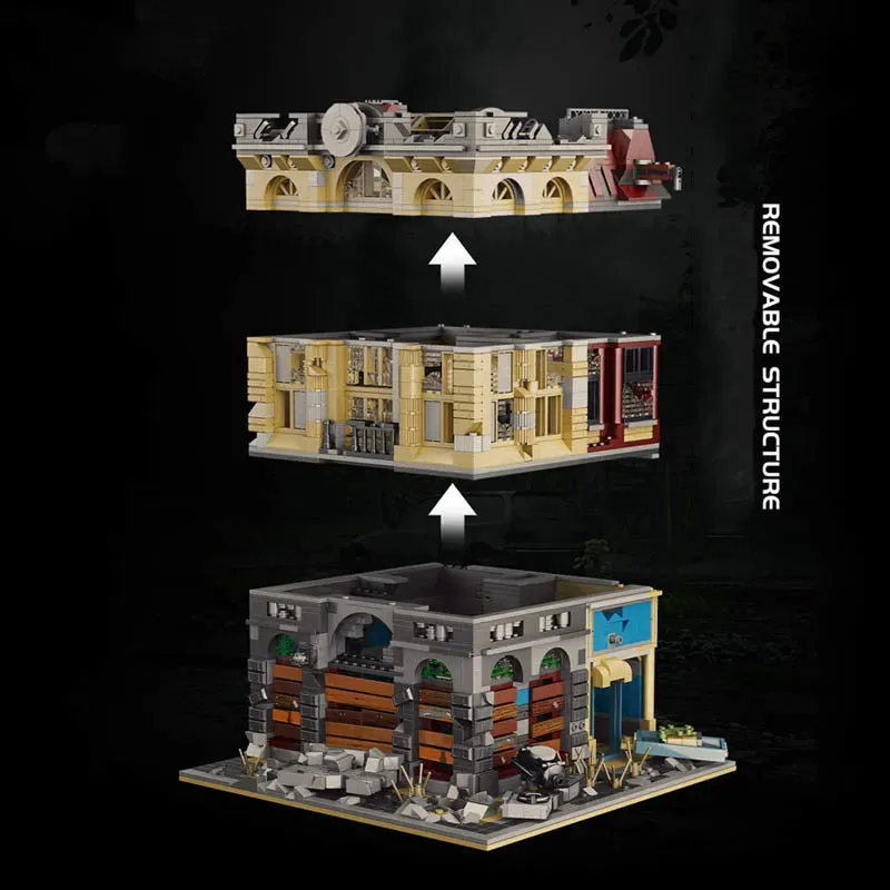 MOC K126 Experts Ruin City Bank Apocalypse Bricks Toys
