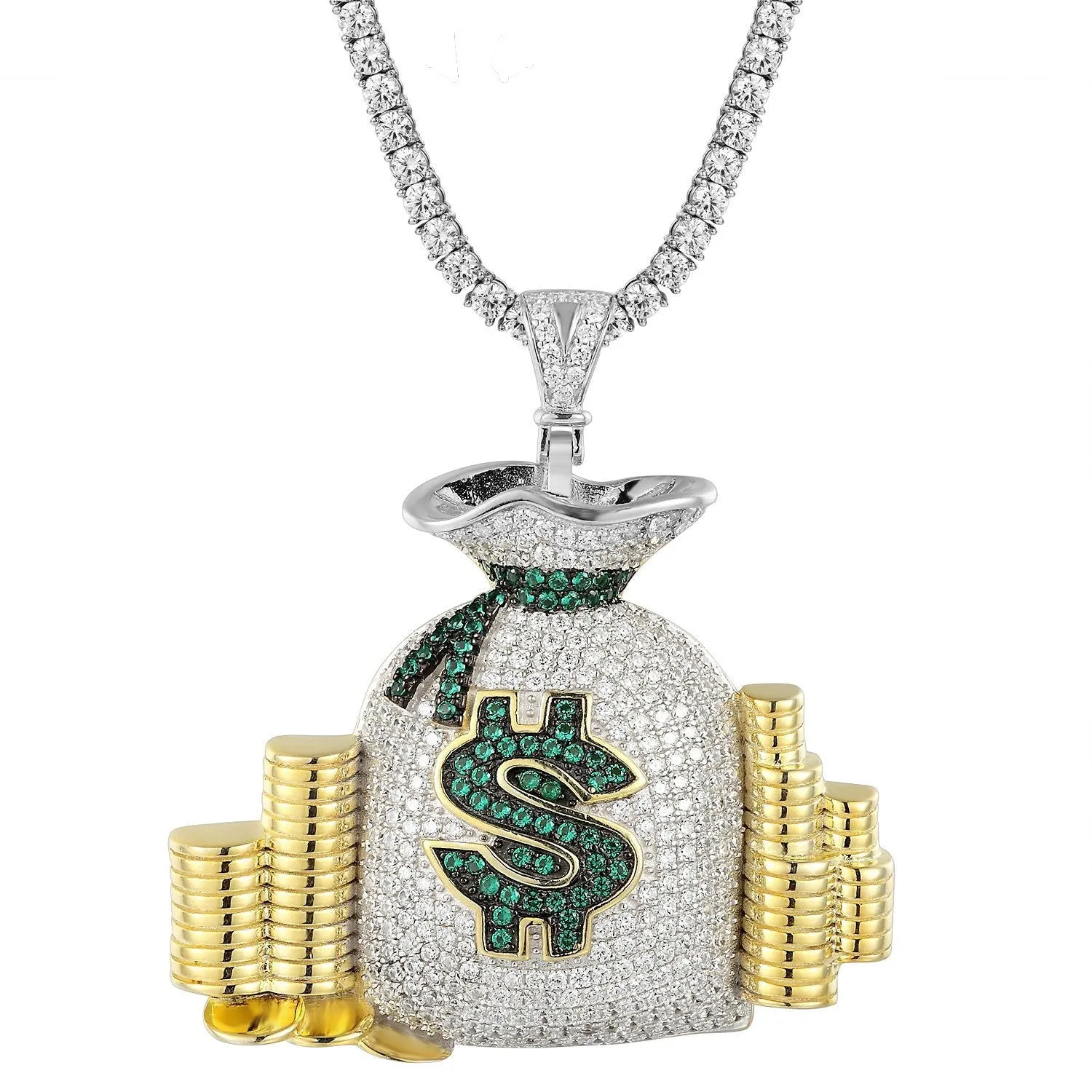 Money Bag Stack  Cash Coins Pendant Necklace