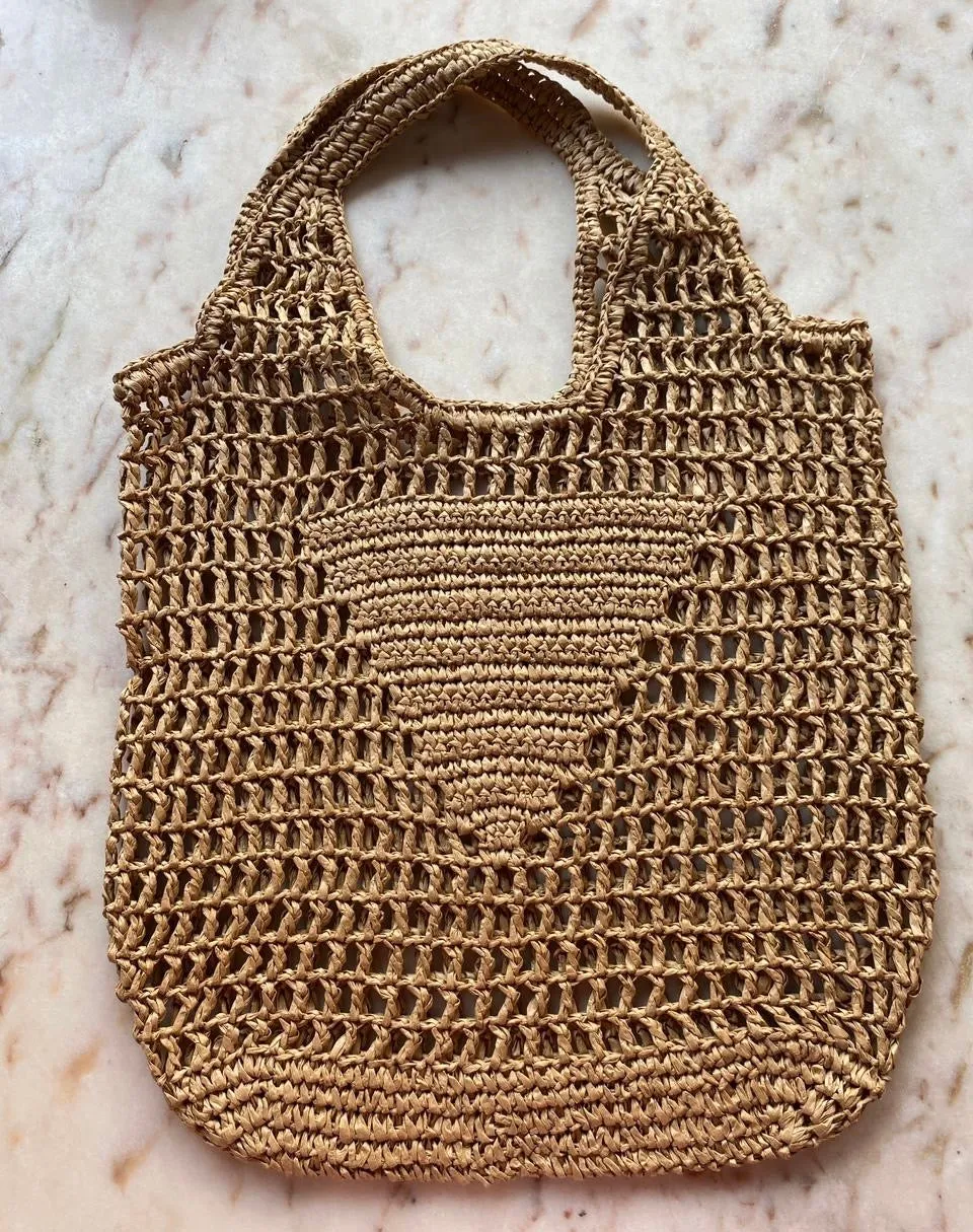 Monogram Straw Tote - Darker Natural Colour