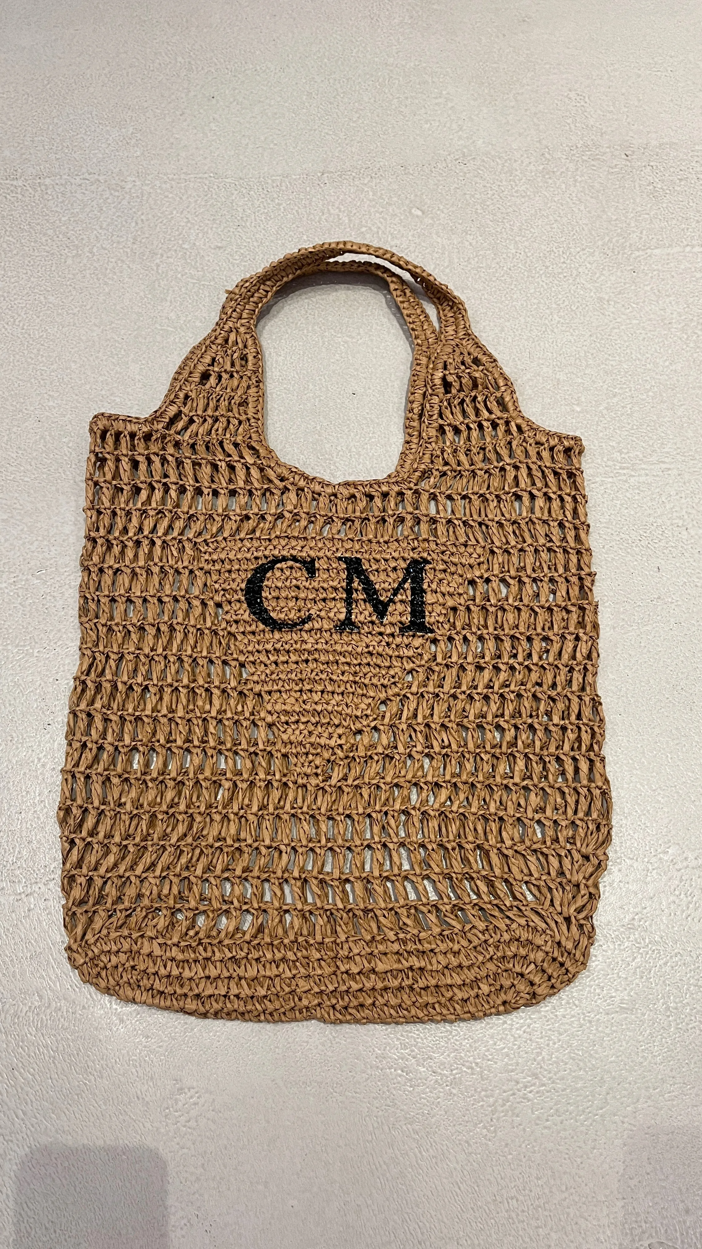 Monogram Straw Tote - Darker Natural Colour