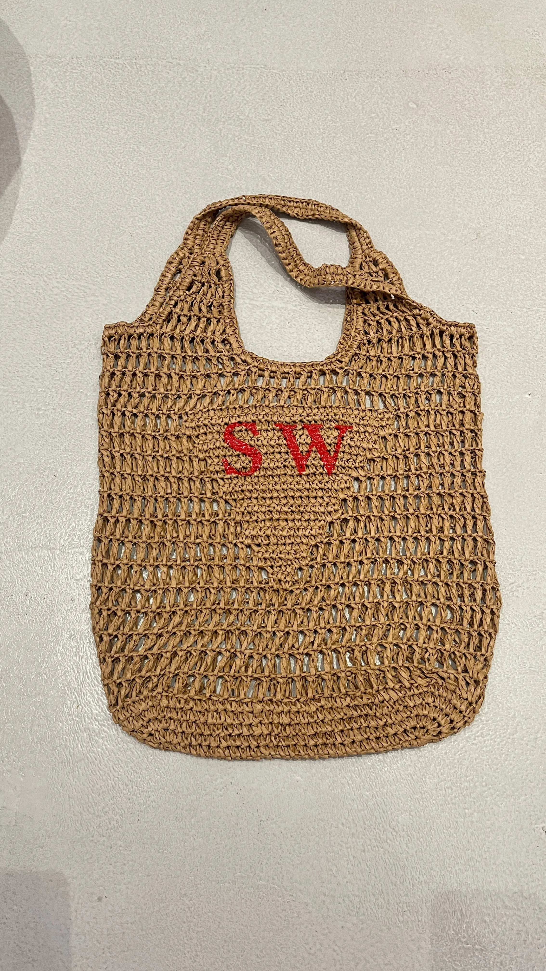 Monogram Straw Tote - Darker Natural Colour