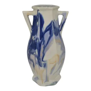 Mueller Pottery Illinois 1920s Vintage Art Deco Pottery Blue Ceramic Vase