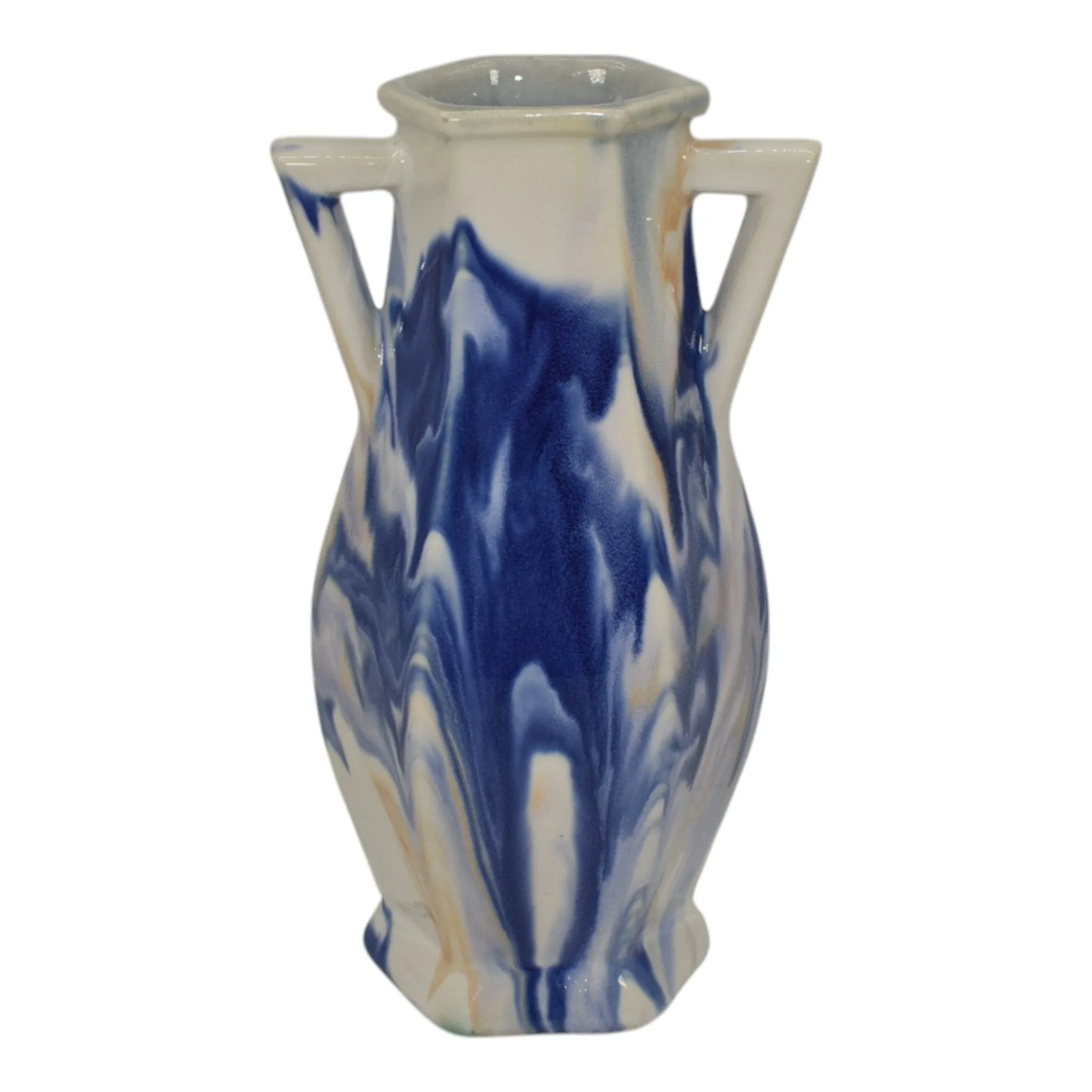 Mueller Pottery Illinois 1920s Vintage Art Deco Pottery Blue Ceramic Vase