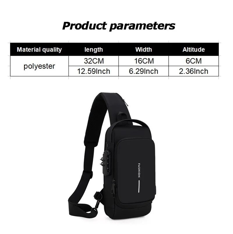 Multifunction Anti Theft USB Shoulder Bag  for Men / Man Crossbody Cross Body Travel Sling Chest Bag