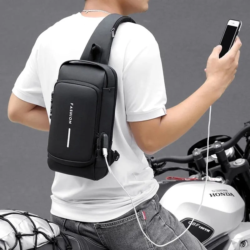 Multifunction Anti Theft USB Shoulder Bag  for Men / Man Crossbody Cross Body Travel Sling Chest Bag