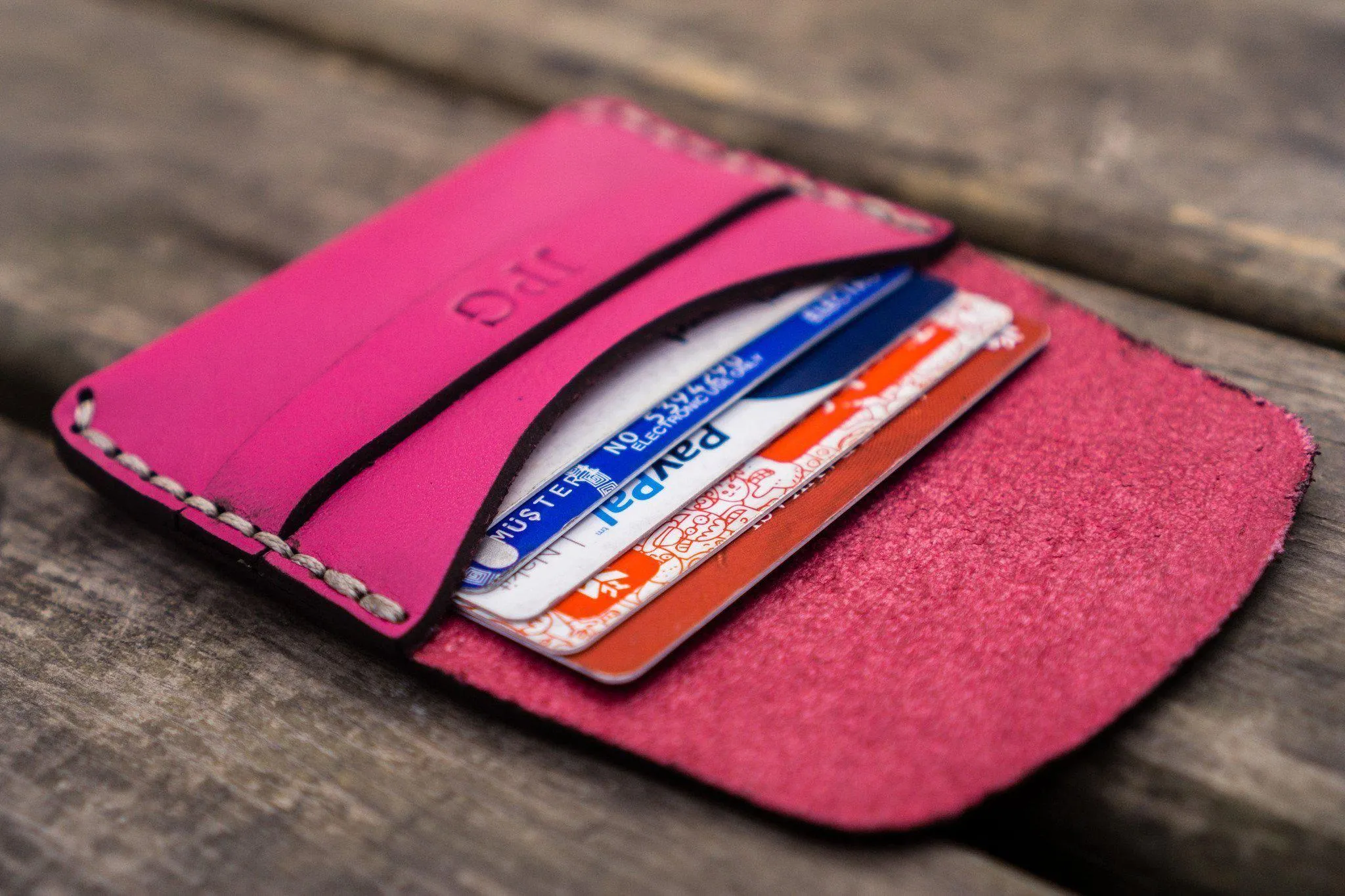 No.36 Personalized Basic Flap Handmade Leather Wallet - Pink
