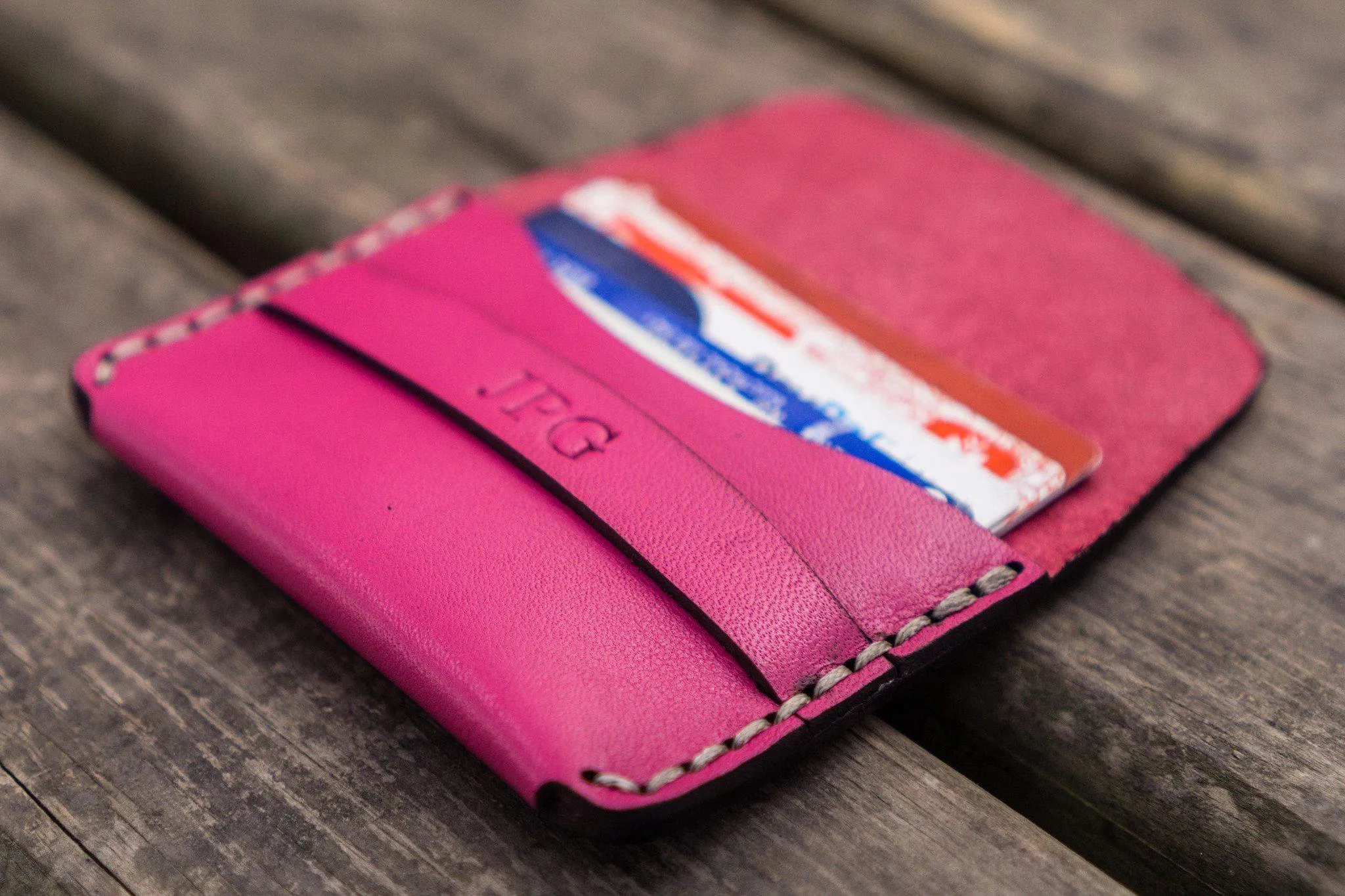 No.36 Personalized Basic Flap Handmade Leather Wallet - Pink