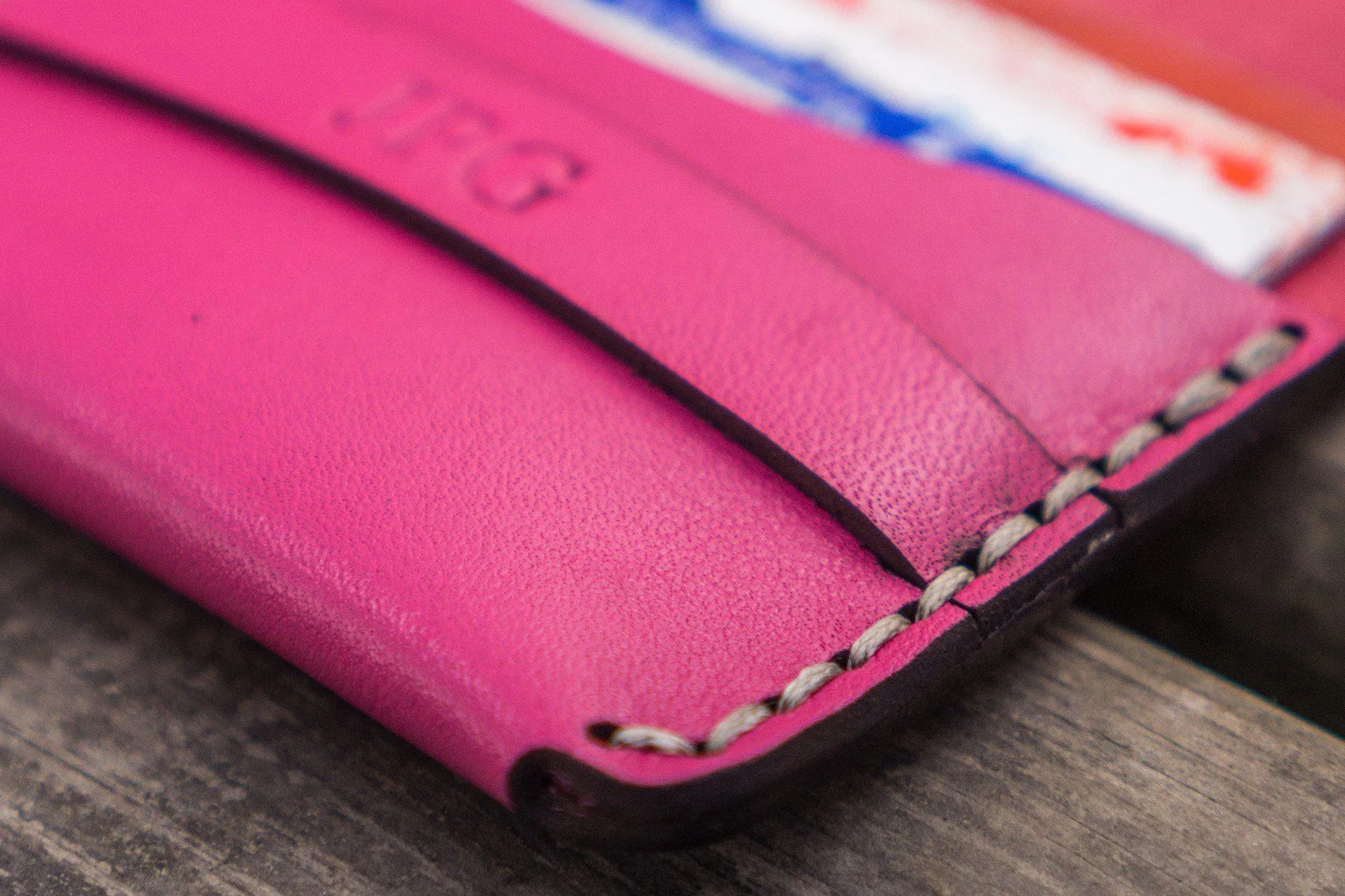 No.36 Personalized Basic Flap Handmade Leather Wallet - Pink