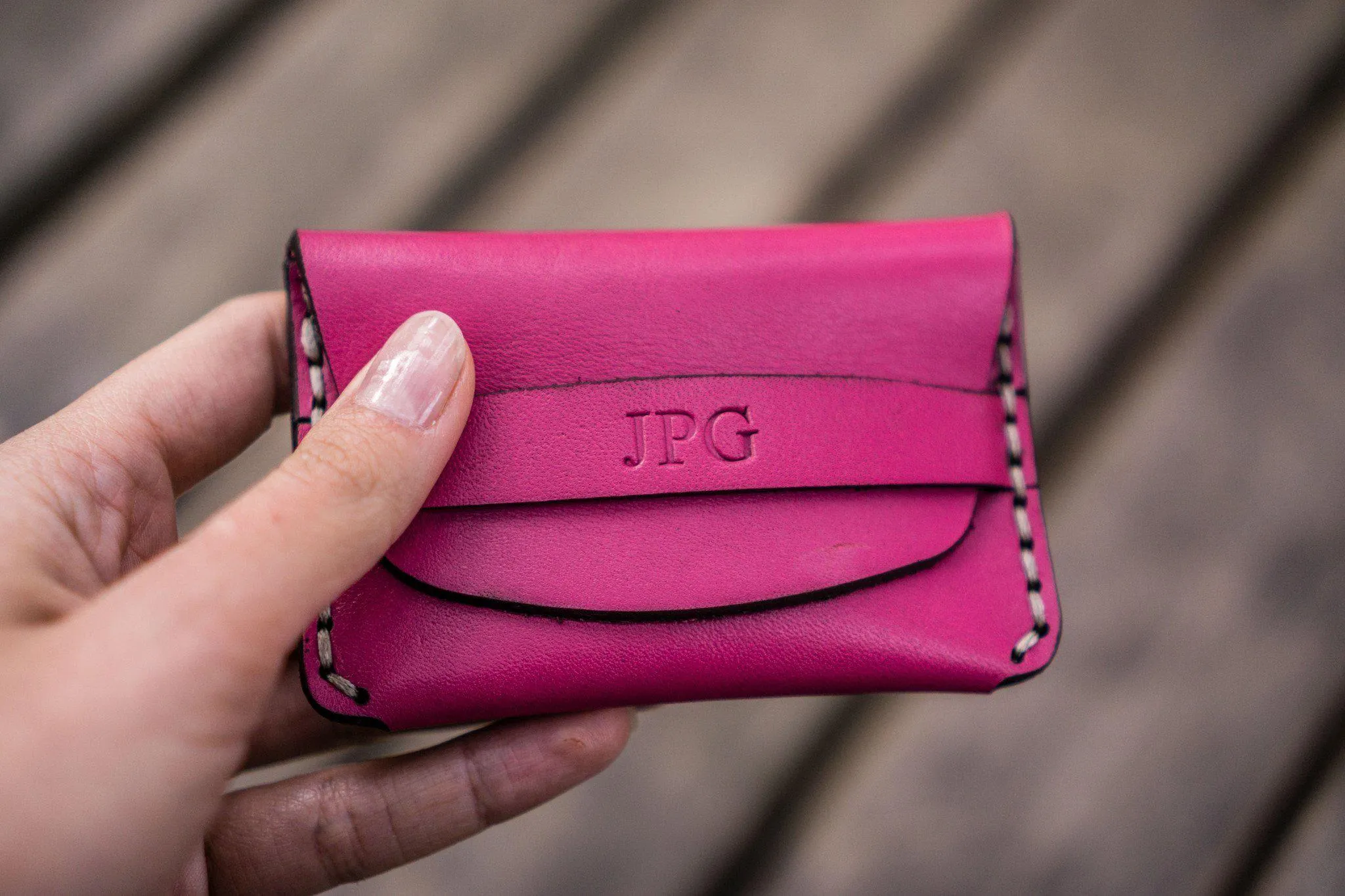 No.36 Personalized Basic Flap Handmade Leather Wallet - Pink