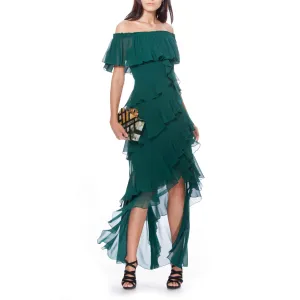 Off-The-Shoulder Ruffled High-Low Gown