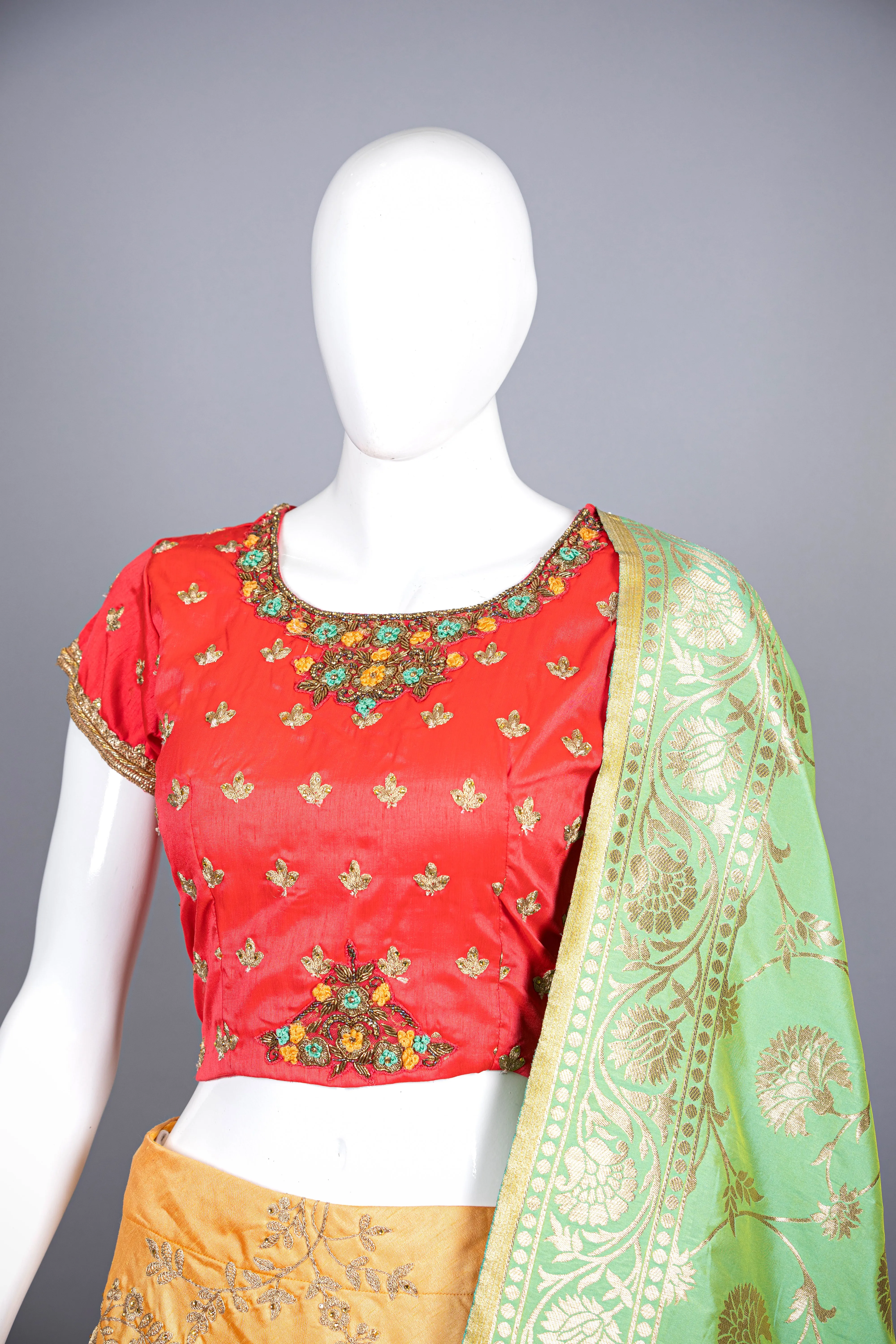 Orange Lehenga Choli In Brocade Silk & Butta Work