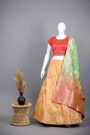 Orange Lehenga Choli In Brocade Silk & Butta Work
