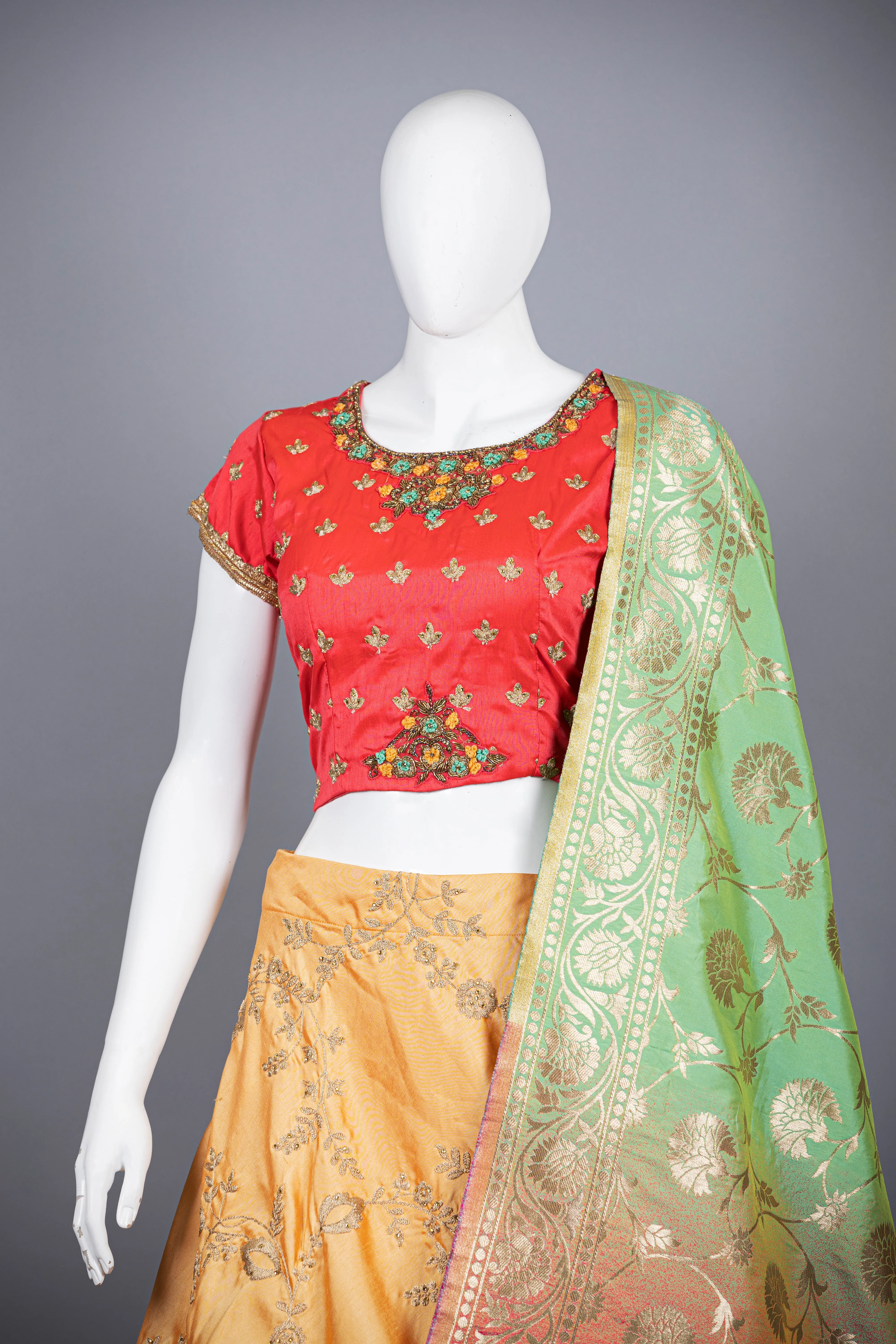 Orange Lehenga Choli In Brocade Silk & Butta Work