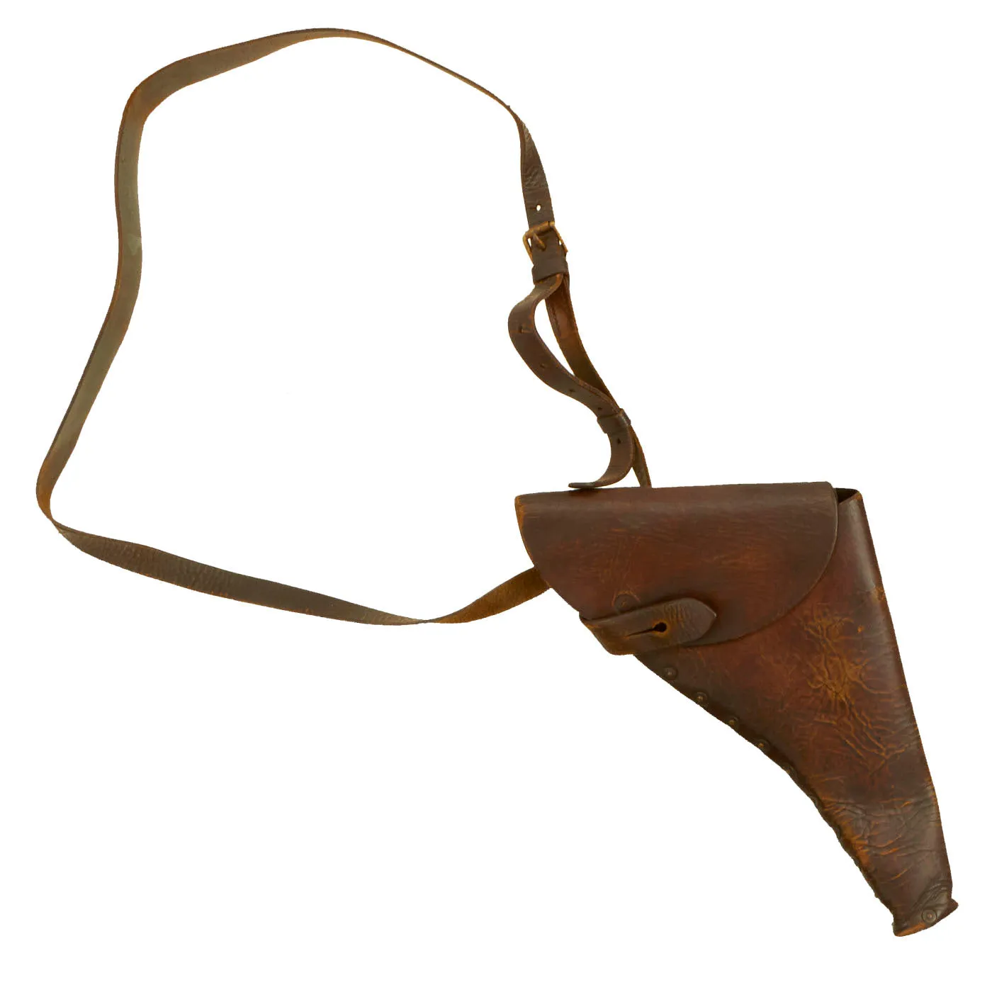 Original British WWI Officer's .455 Webley Self-Loading Pistol Large Leather Holster with Shoulder Strap