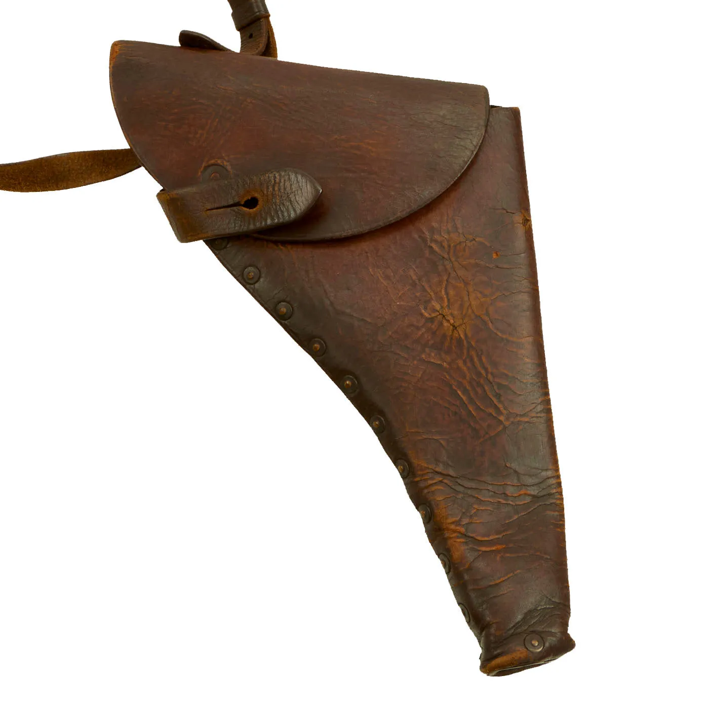 Original British WWI Officer's .455 Webley Self-Loading Pistol Large Leather Holster with Shoulder Strap