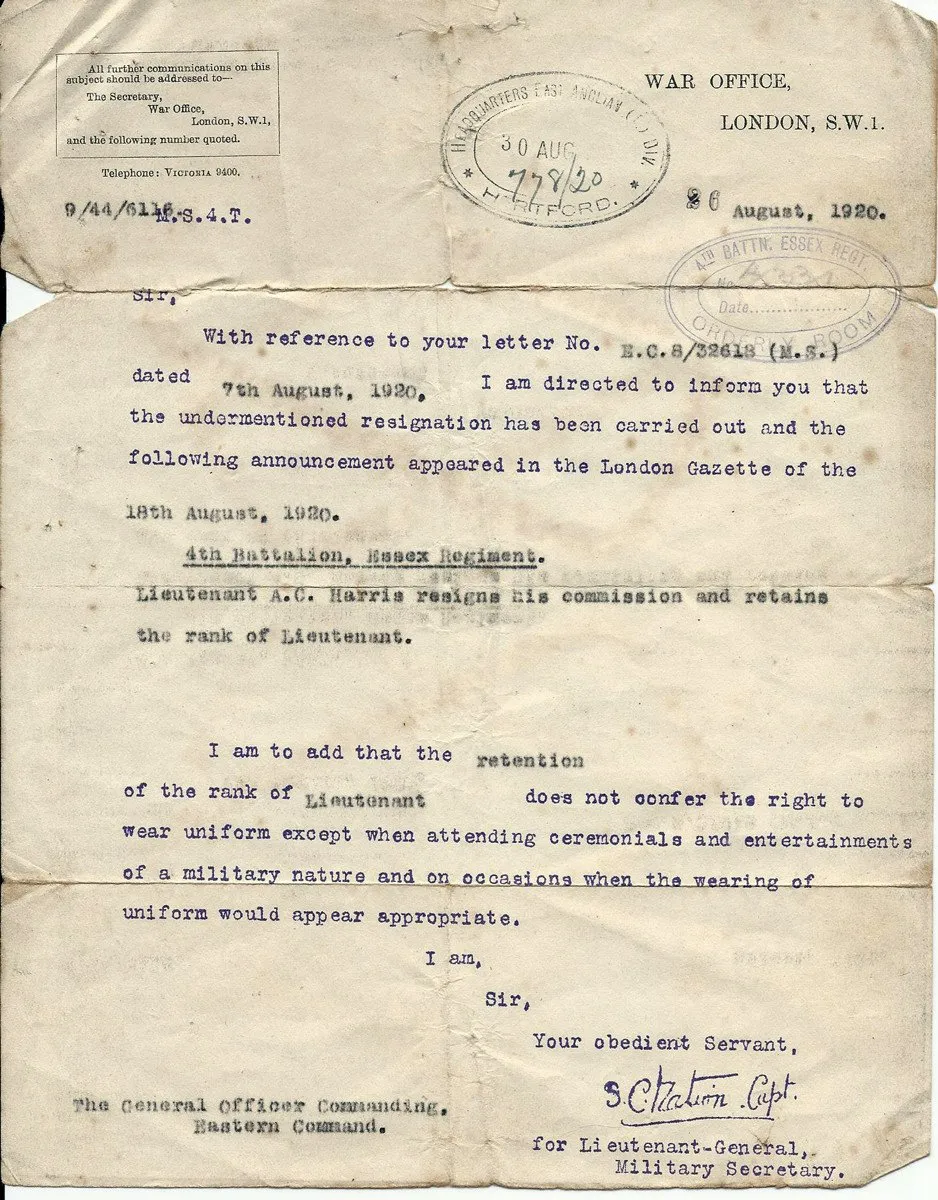 Original British WWI WWII Officer Grouping - Lieutenant Albert Harris