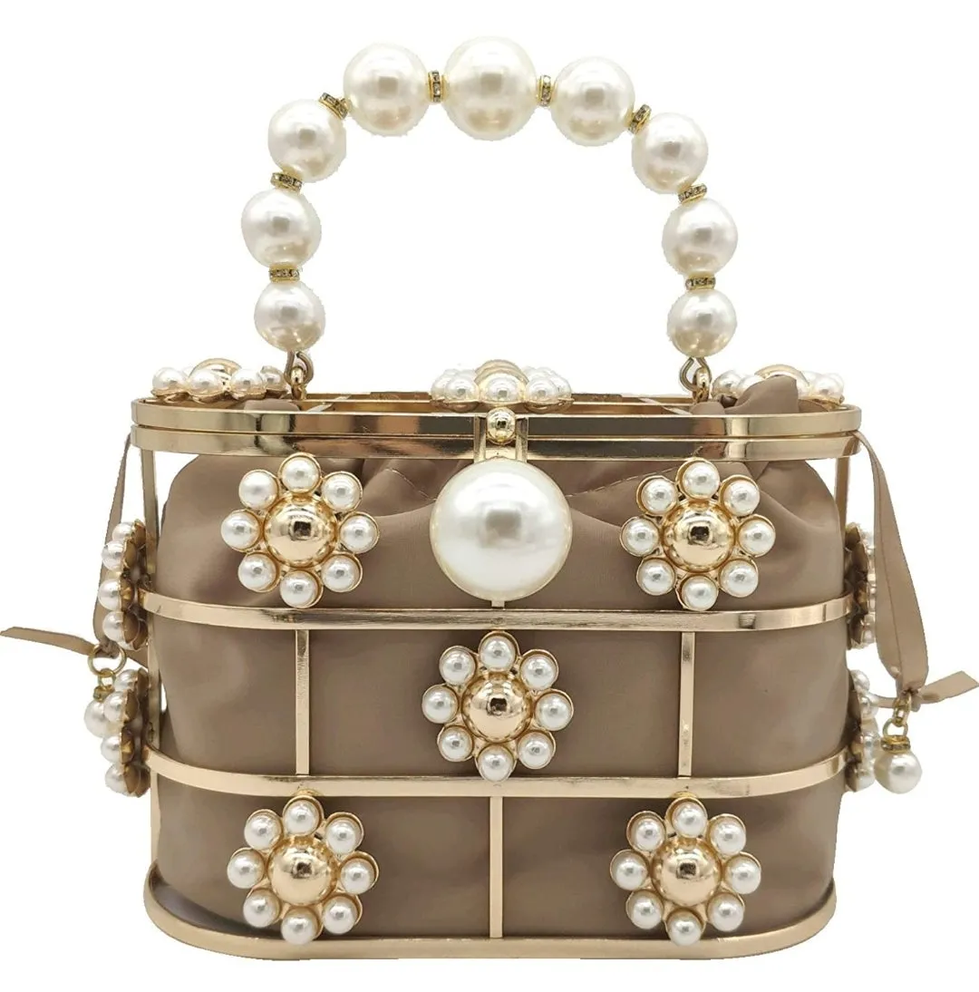 Pearla Cage- Satin Fabric Lined Wristlet Clutch/Bag