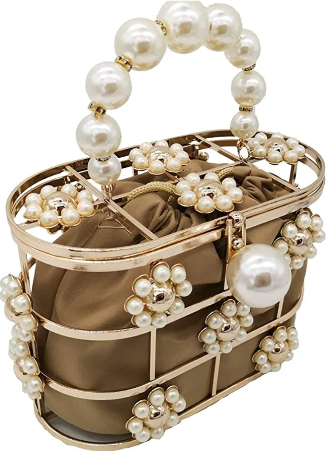 Pearla Cage- Satin Fabric Lined Wristlet Clutch/Bag