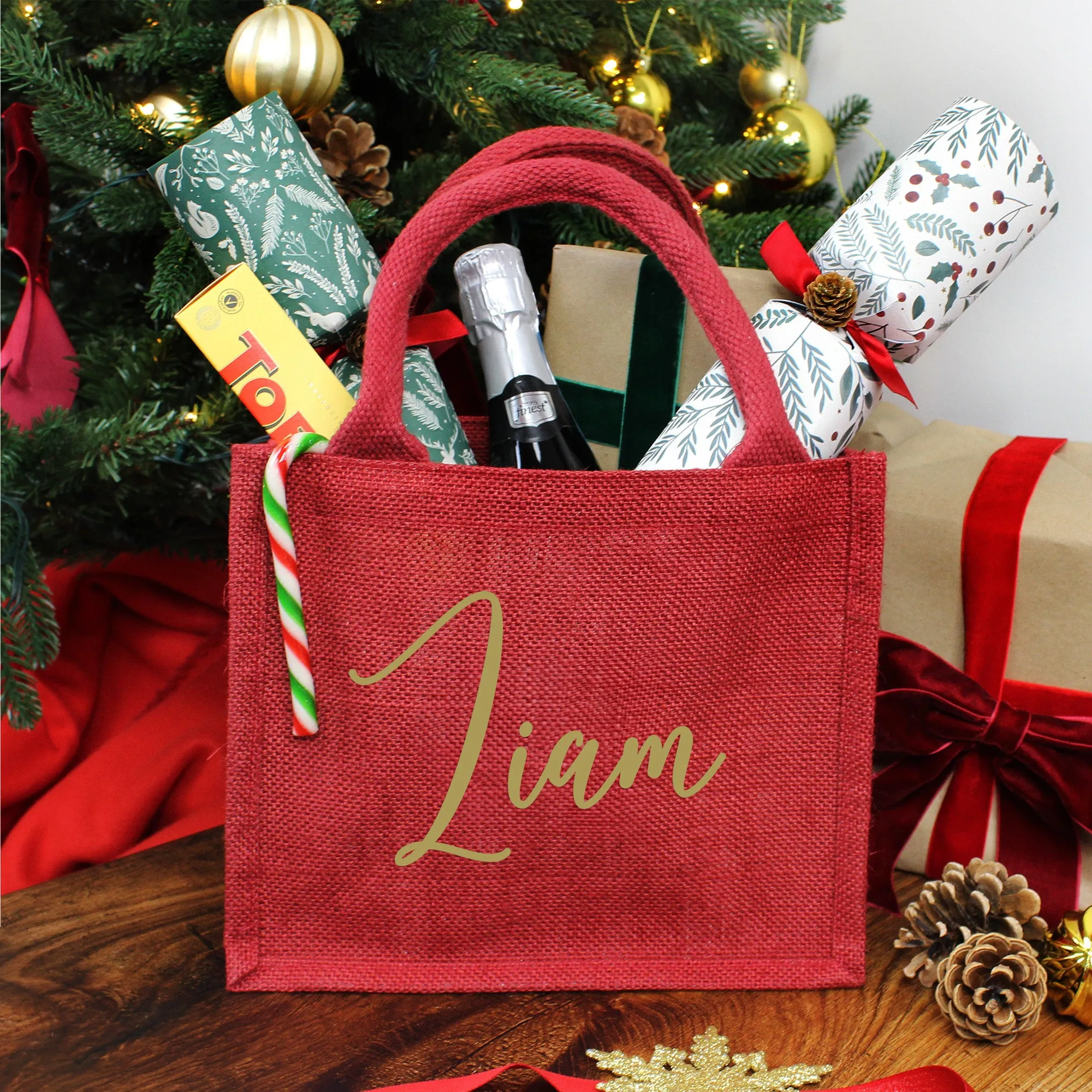 Personalised Small Red Christmas Gift Bag