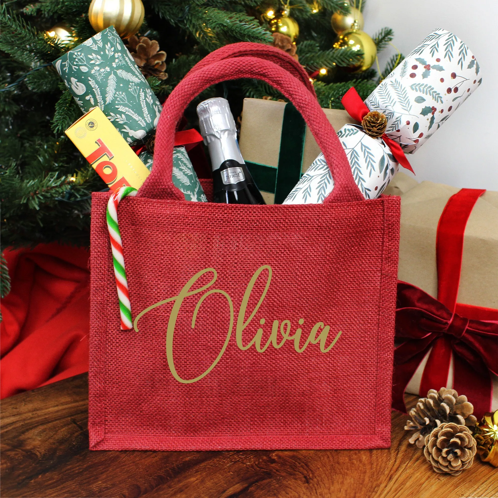 Personalised Small Red Christmas Gift Bag