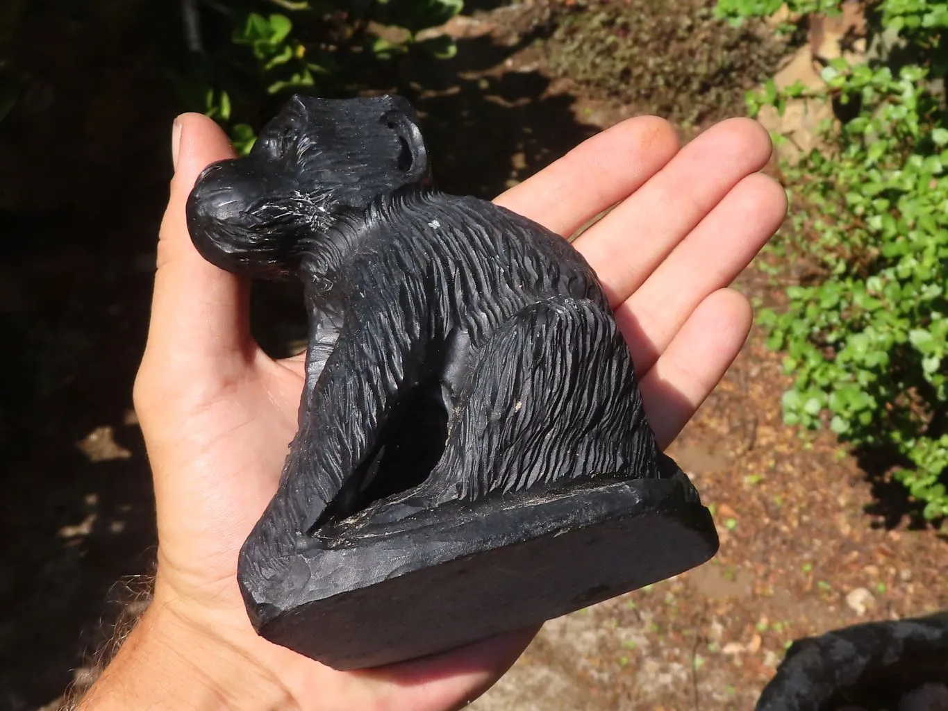 Polished Groovy Black Soapstone Baboon Carving  x 1 From Zimbabwe