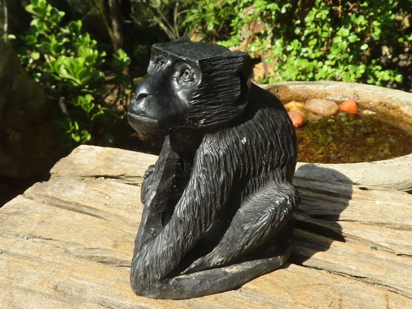 Polished Groovy Black Soapstone Baboon Carving  x 1 From Zimbabwe