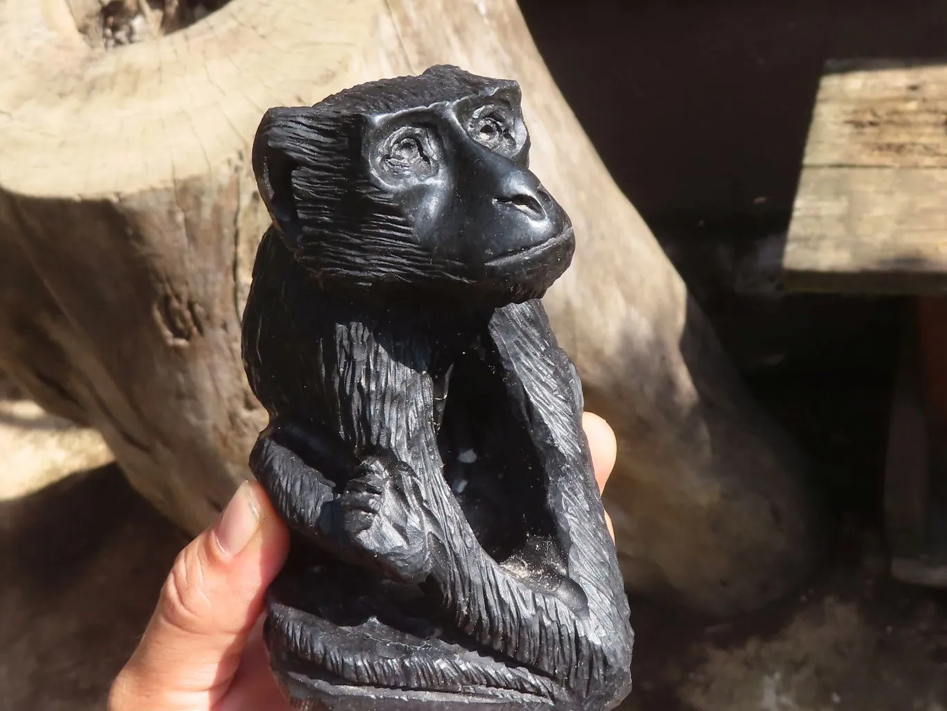Polished Groovy Black Soapstone Baboon Carving  x 1 From Zimbabwe