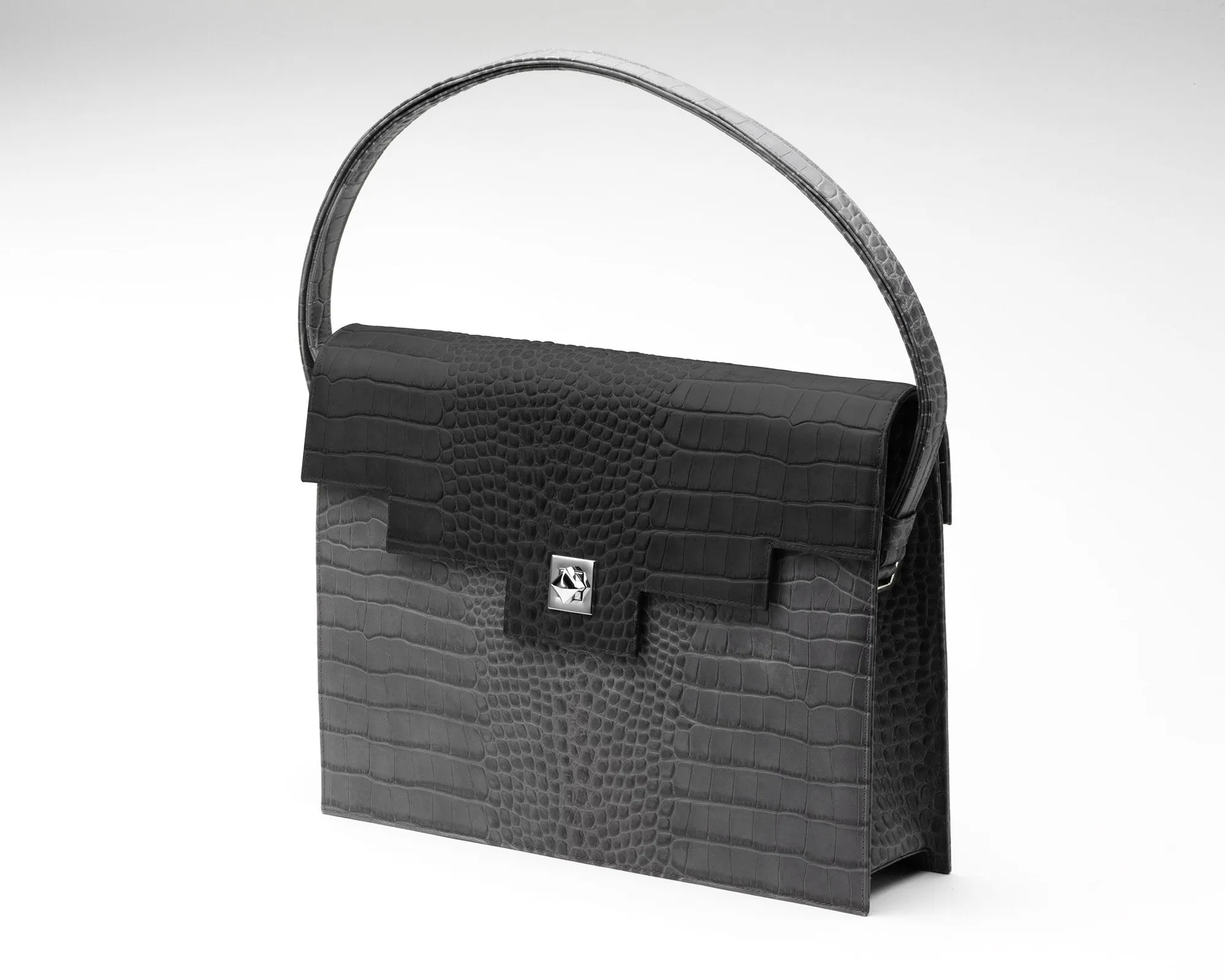 Quoin Briefcase - Grey Croc with additional Flap