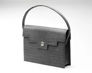 Quoin Briefcase - Grey Croc with additional Flap