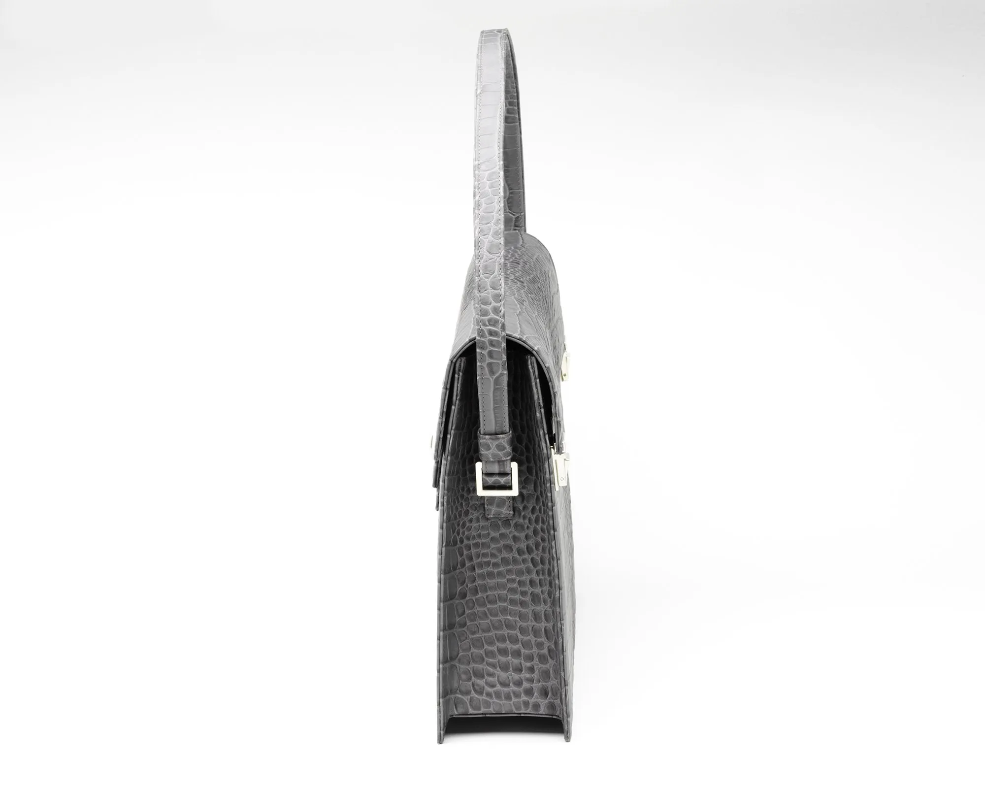 Quoin Briefcase - Grey Croc with additional Flap
