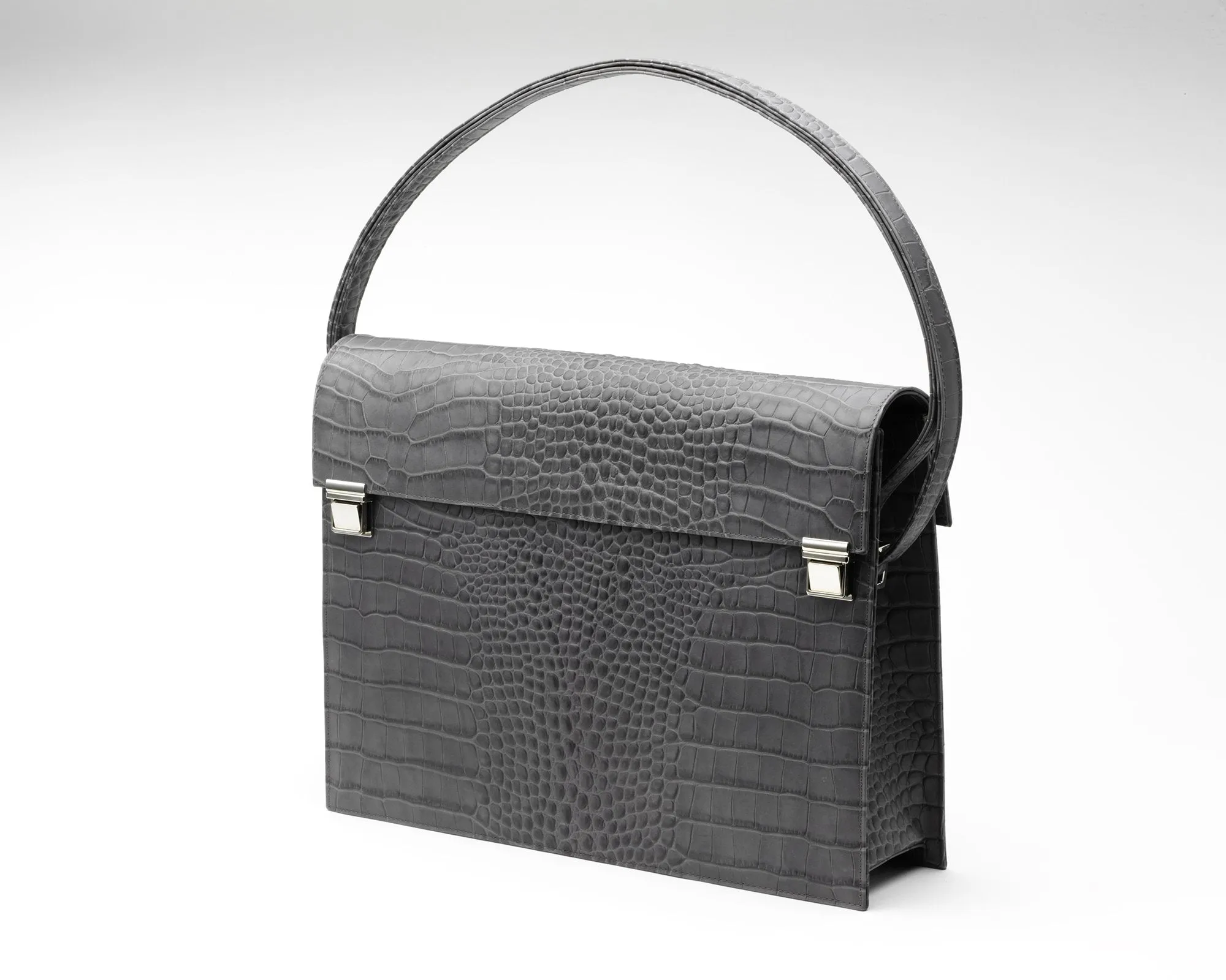 Quoin Briefcase - Grey Croc with additional Flap