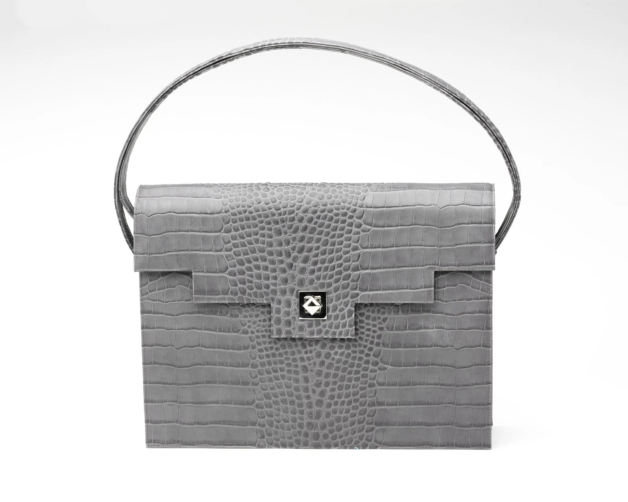 Quoin Briefcase - Grey Croc with additional Flap