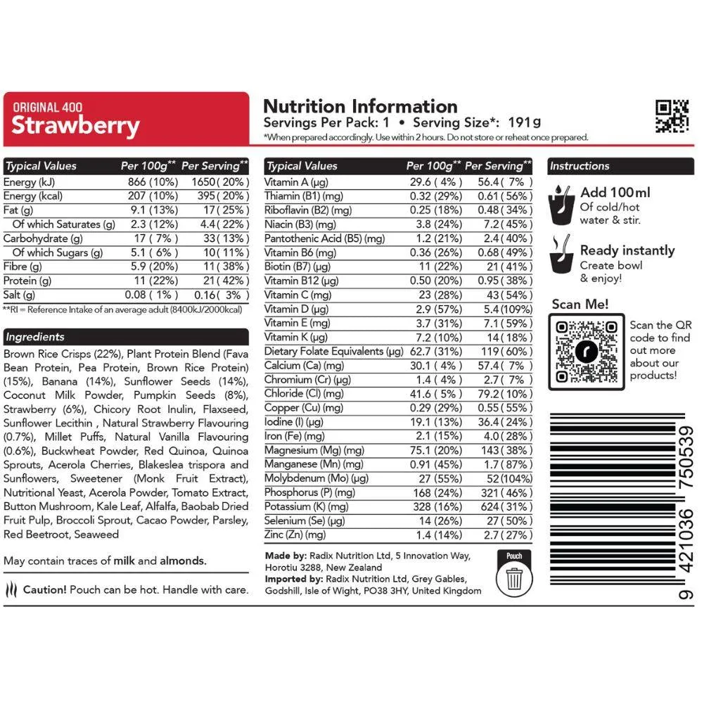 Radix Nutrition Original Breakfast v9.0 - 400Kcal (Strawberry)