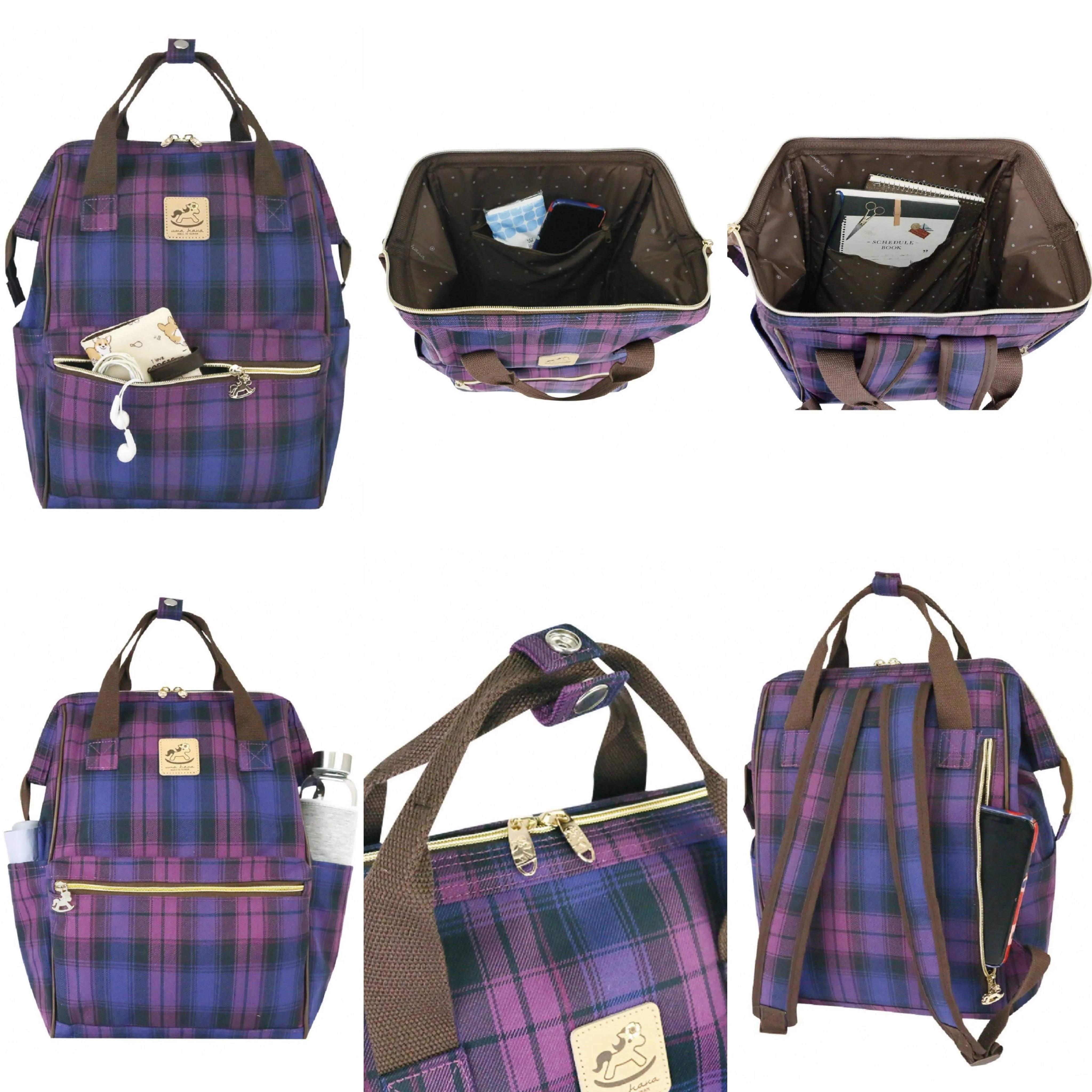 Red & Blue Tartan Plaid Large Opening Backpack