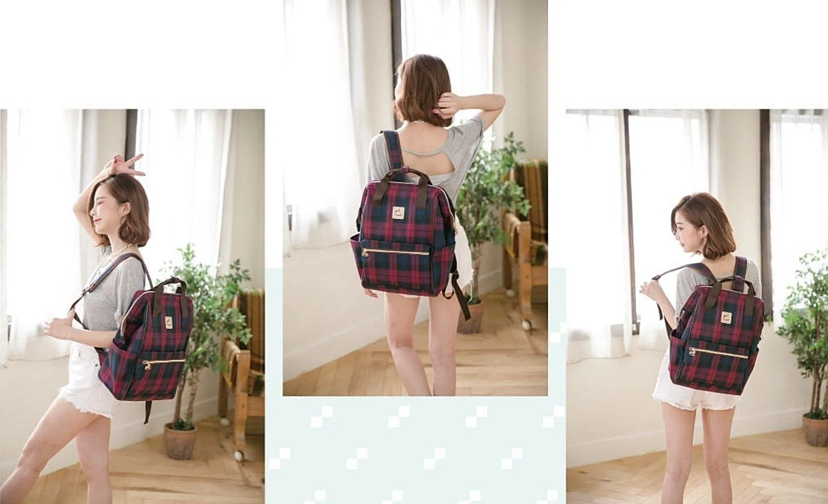 Red & Blue Tartan Plaid Large Opening Backpack