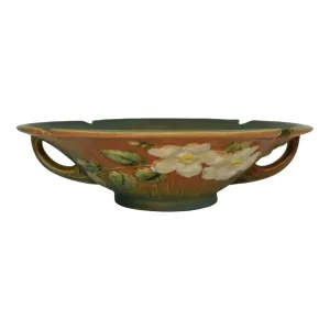Roseville White Rose Brown Green 1940 Vintage Art Pottery Ceramic Bowl 390-8