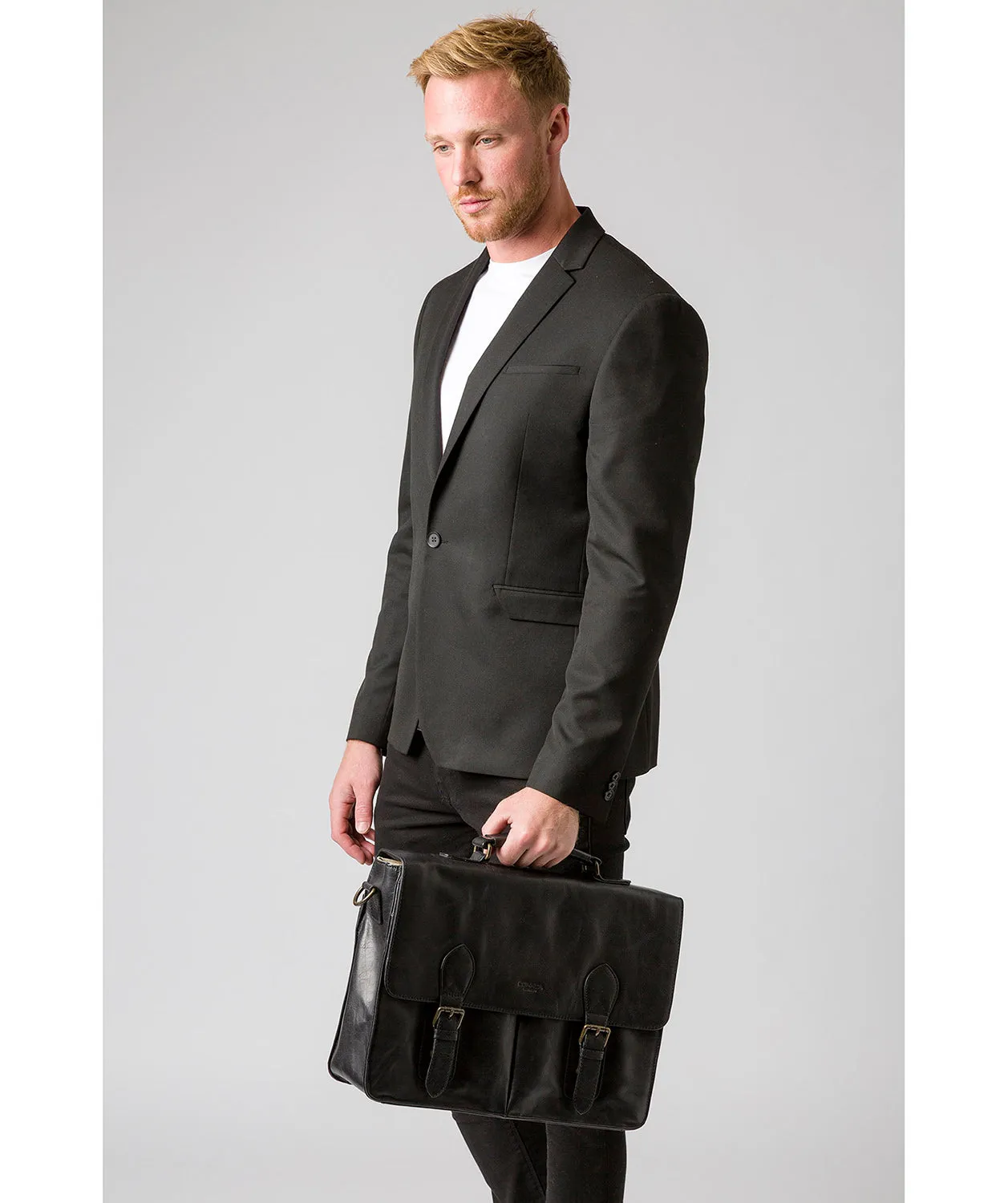 'Scolari' Black Leather Briefcase