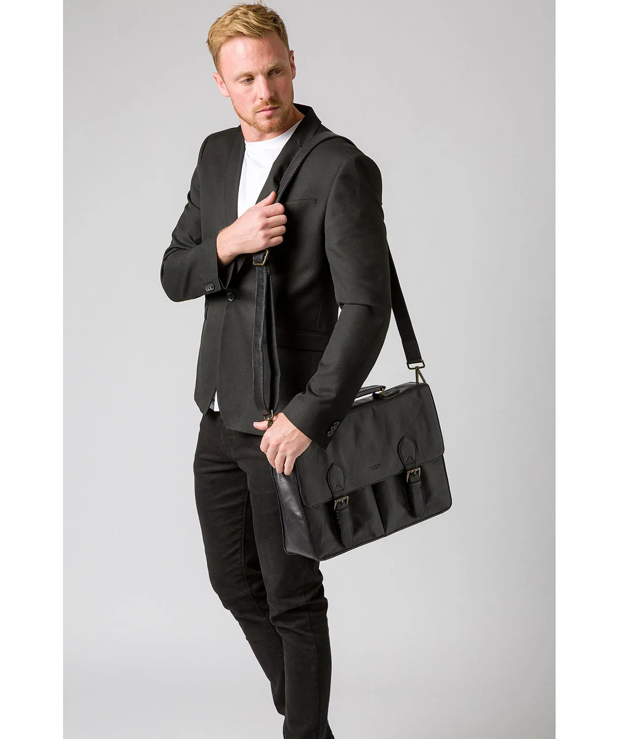 'Scolari' Black Leather Briefcase