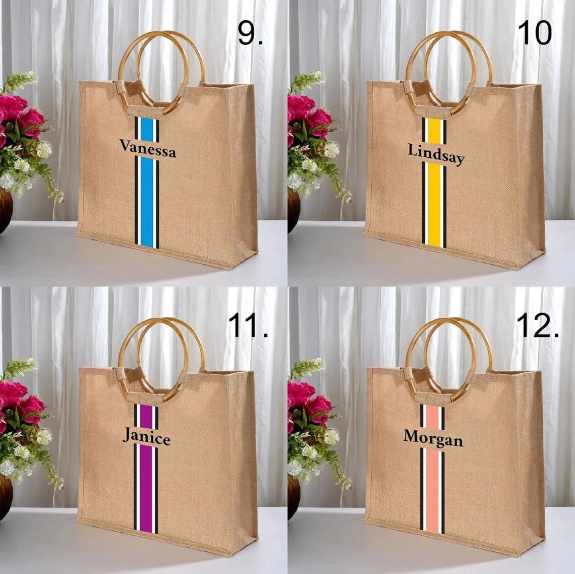 Shopper Burlap Bag, Holiday Bag With Stripes, Girls Trip Tote