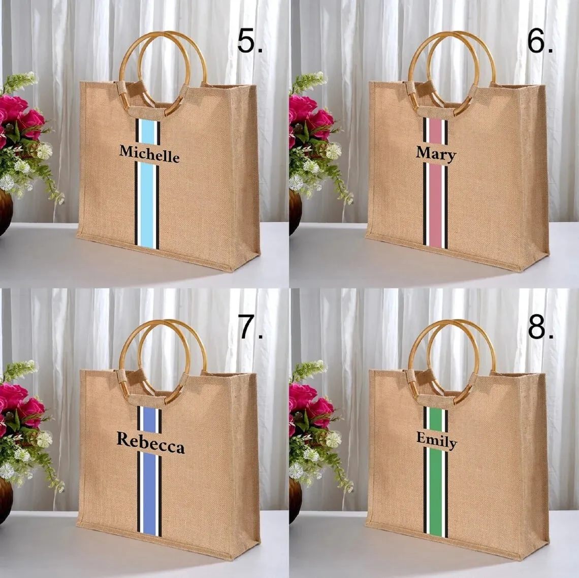 Shopper Burlap Bag, Holiday Bag With Stripes, Girls Trip Tote