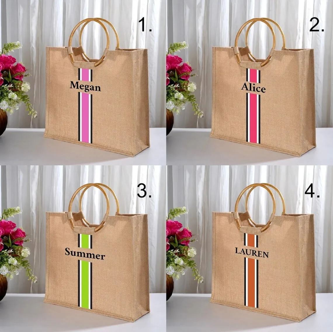 Shopper Burlap Bag, Holiday Bag With Stripes, Girls Trip Tote