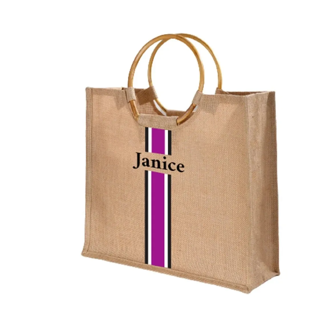 Shopper Burlap Bag, Holiday Bag With Stripes, Girls Trip Tote