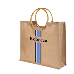 Shopper Burlap Bag, Holiday Bag With Stripes, Girls Trip Tote