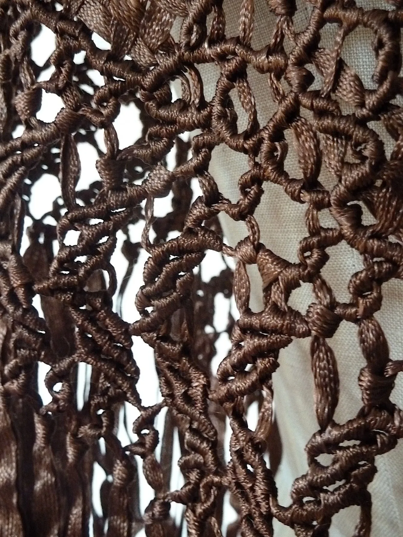 Silk Macrame Triangle Shawl Silver Ivory