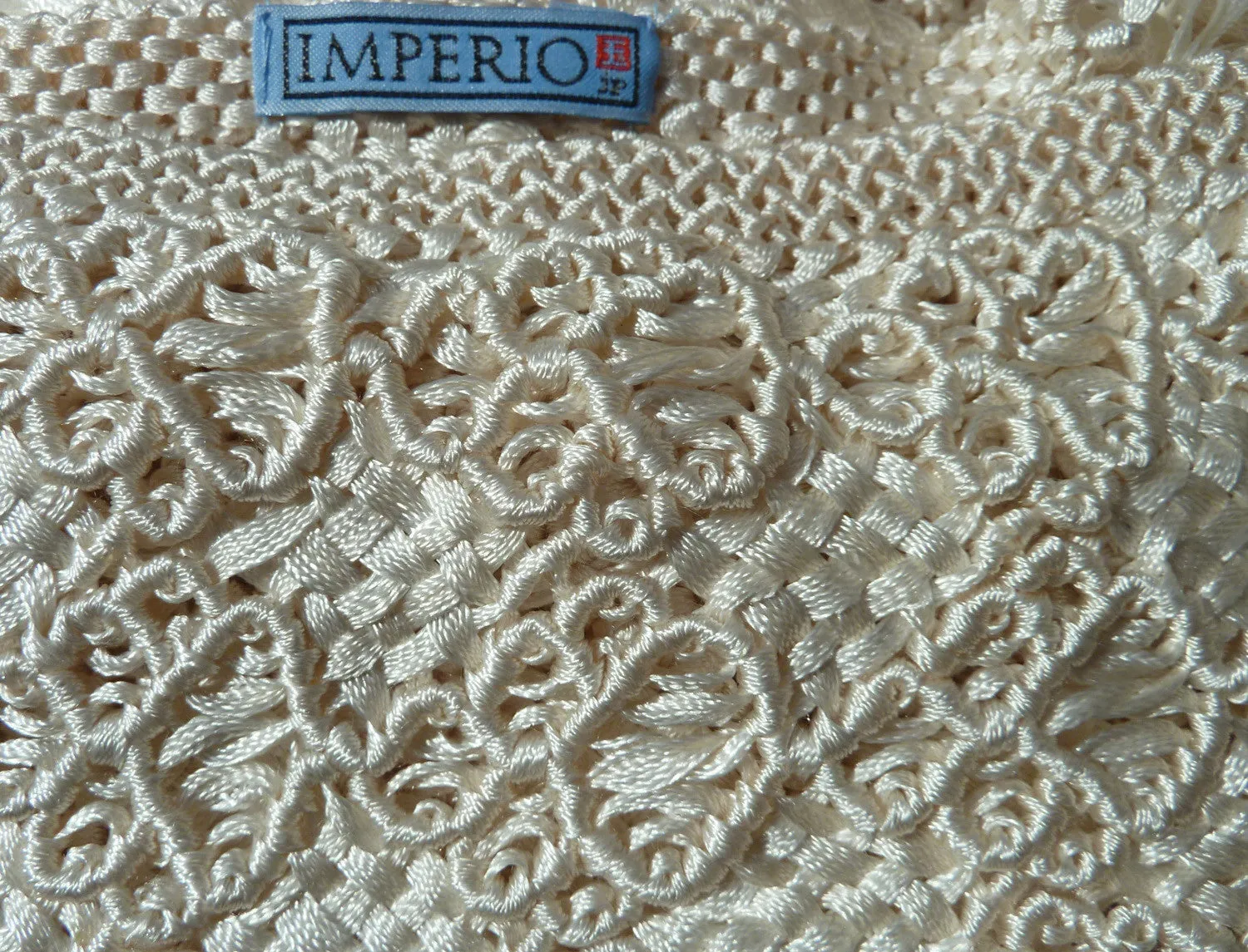 Silk Macrame Triangle Shawl Silver Ivory