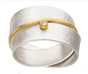 Silver And Gold Diamond Chunky Ring