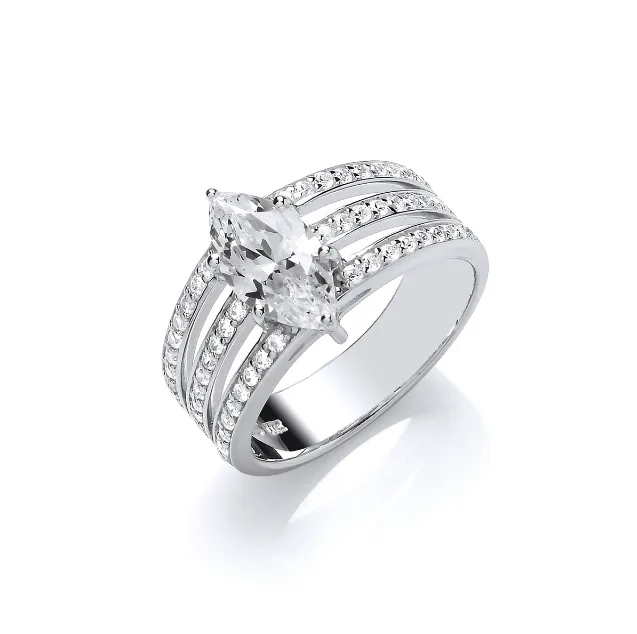 Silver House de Marquise Ring with Cubic Zirconia